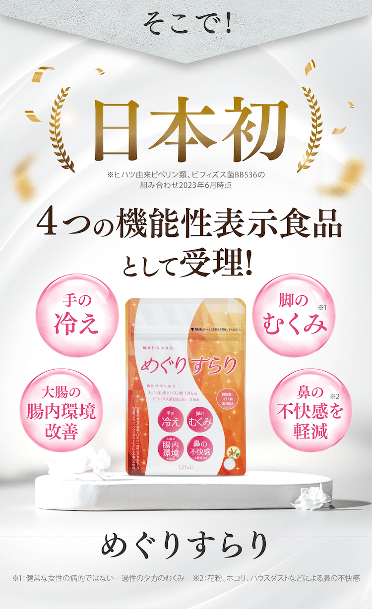 日本初4つの機能性表示食品として受理!めぐりすらり